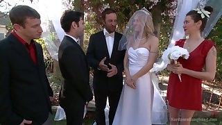 Blind folded bride Natasha Starr is fucked by groom with the addition of several dudes